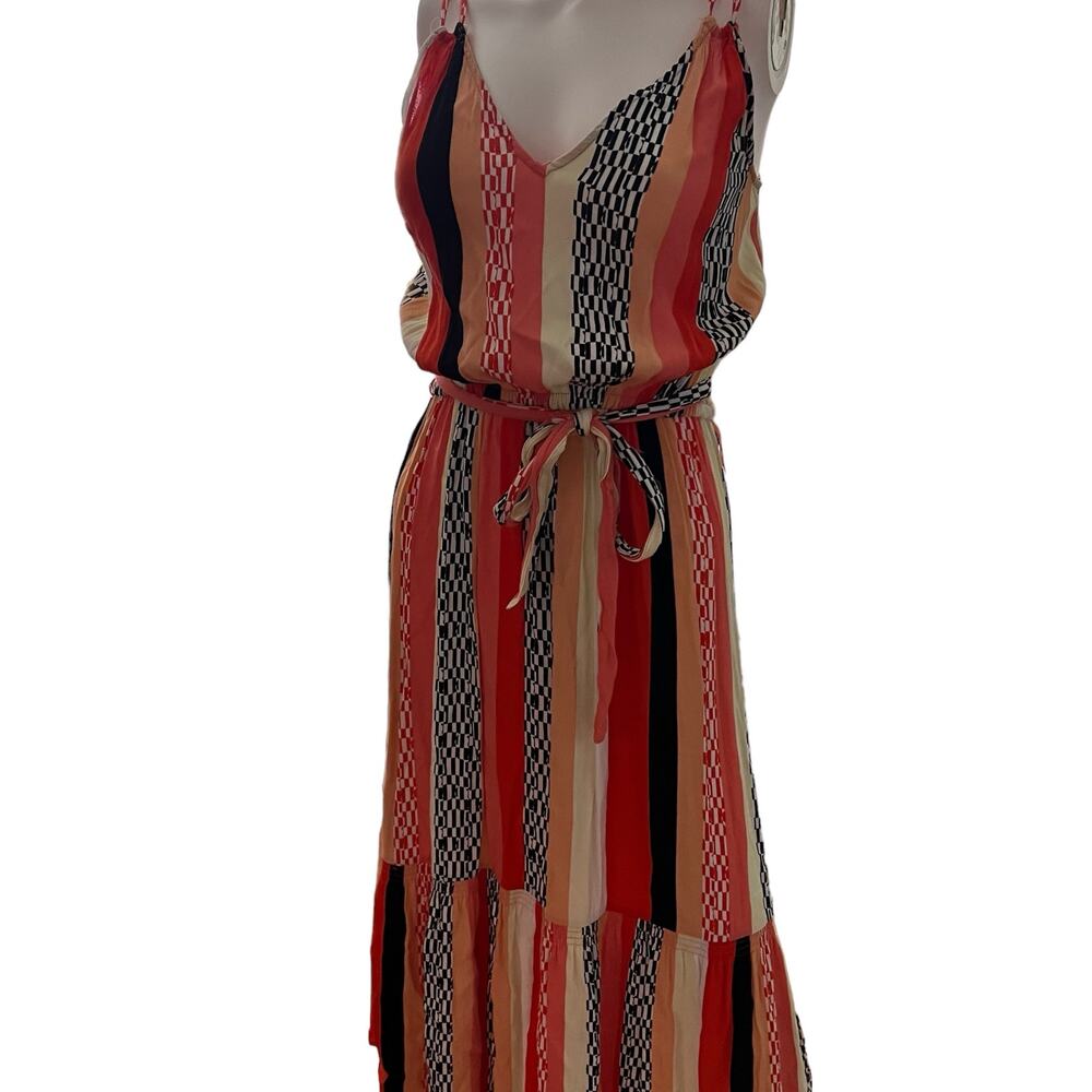 GAP Orange Yellow Smocked Stripe Abstract Sleeveless Midi Summer Dress XS - Picture 2 of 6
